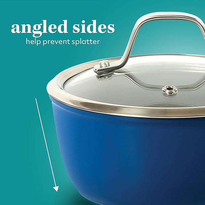 Sur La Table Kitchen Essentials 10 Piece PFA Free Titanium Ceramic Nonstick Interior Forged Aluminum Cookware Pots and Pans Set - Blue - Induction Compatible