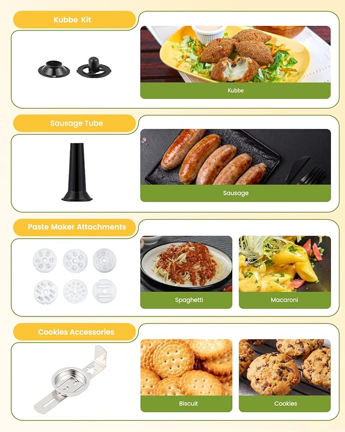 Stand Mixer 7-IN-1 1500W 6.5 QT Multifunctional Electric Kitchen Mixer 6+P Speed Tilt-Head with Stainless Steel Bowl&Handle, 1.5L Glass Jar, Meat Grinder, Dough Hook, Whisk, Pasta Attachments