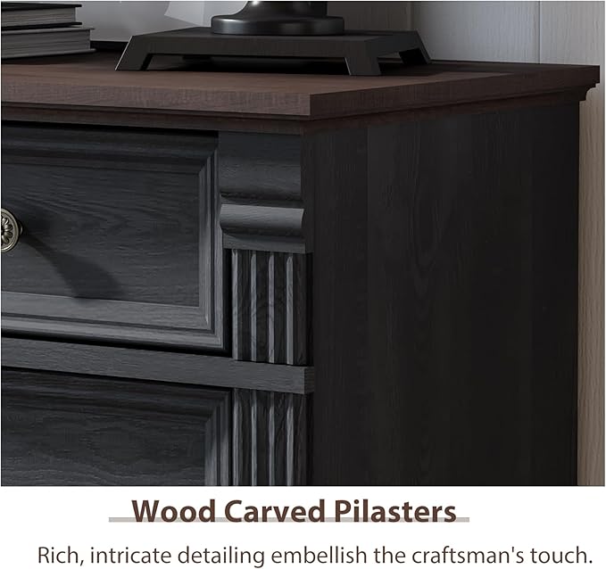Farmhouse 10 Drawers Dresser, 59" Wide Rustic Chest of Drawers, Black Dresser for Bedroom with Chic Wood Pilasters, Storage Organizer for Living Room, Hallway
