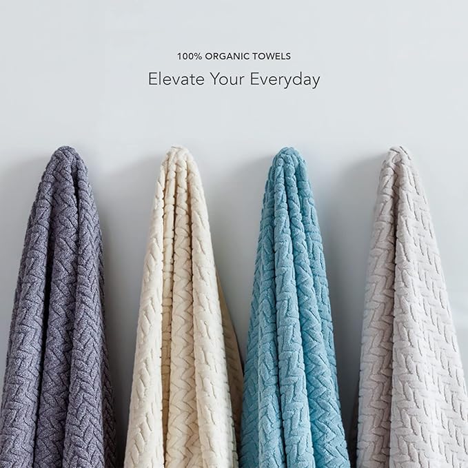 Texere 100% Organic Cotton Jacquard 650 GSM Premium Bath Towel Sets - Extra Absorbent Quick Dry Towel Wrap (Cable, Granite, 4 Bath Towels)