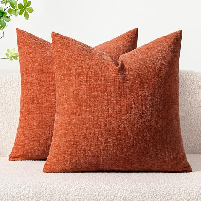 MIULEE Fall Pack of 2 Rust Throw Pillow Covers 16x16 Inch Soft Chenille Pillow Covers for Sofa Living Room Couch Solid Dyed Cases