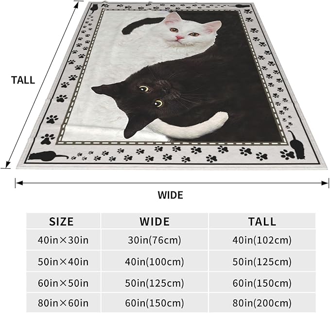 Cat Blanket Black and White Throw Blanket Soft Fleece Flannel Bedding Cats Gifts for Men Boys Women Girls Lovers Adults Stuff Plush for Couch Sofa Bed Room Decor 40"X50"