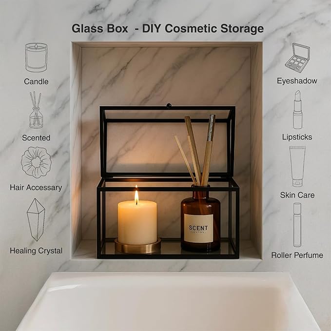 40 Lipsticks Organizer with Lid, Glass Display Box Fits Large Perfume & Skincare, Easy-Access Organiser for Vanity Countertop, Multifunctional Display Box in Any Rooms