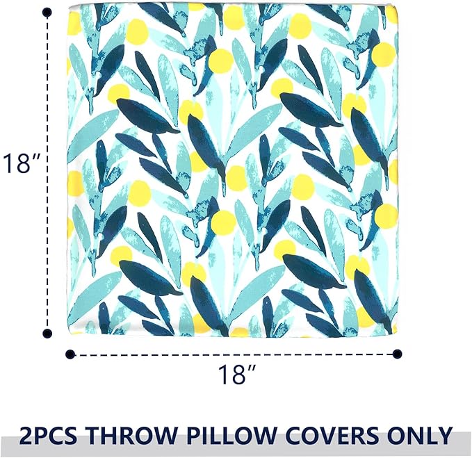 Outdoor Throw Pillow Covers 18”x18”, Decorative Pillow Covers for Patio Furniture, Modern Cushion Cases for Garden Couch Home Sofa Bed Office Chair, Pack of 2, Leaves Multi