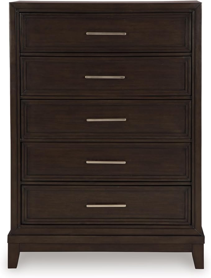 Signature Design by Ashley Neymorton Traditional 5-Drawer Chest of Drawers with Felt Lining, Dark Brown