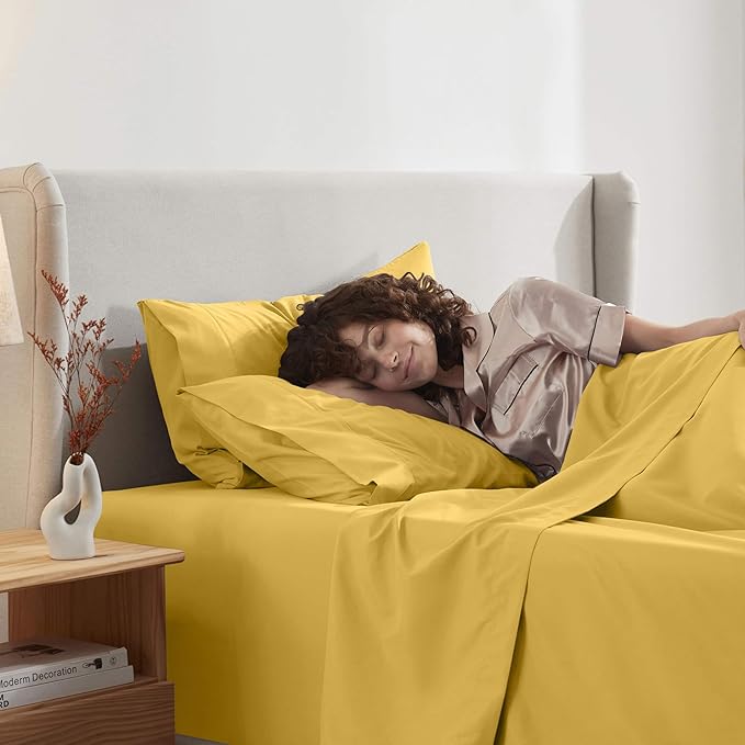 Nestl Twin XL Sheet Set - College Dorm Size - Luxury 1800 Ultra-Soft Microfiber Twin Extra Long Bed Sheets - Deep Pockets - Easy Fit - Extra Soft - 3 Piece Set (Twin XL, Yellow)