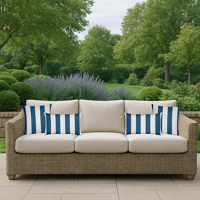 RSH DECOR: Sunbrella Square Throw Pillows Set of 4 | 20" x 20" | Water and Fade-Resistant Performance Fabric | Outdoor Pillow Covers with Down-Alternative Inserts | Cabana Regatta