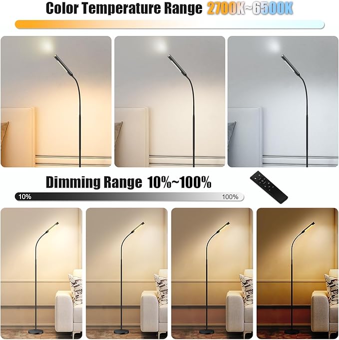 Floor Lamp for Living Room, bedrooms,Work Study and Home Decor.Modern Reading Standing lamp.with Remote Control.4 Color temperatures LED Bulb.Lighting Brightness Adjustable from 10%-100%.