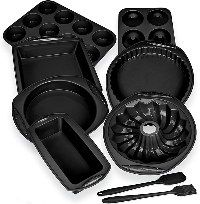 9in1 Nonstick Silicone Baking Bundt Cake Pan Cookie Sheet Molds Tray Heat Resistant Bakeware Tools Kit for Muffin Loaf Bread Pizza Cupcake Utensil