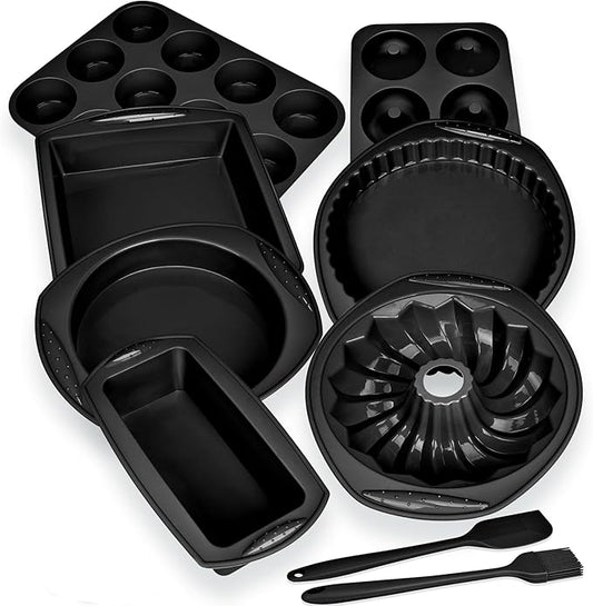 9in1 Nonstick Silicone Baking Bundt Cake Pan Cookie Sheet Molds Tray Heat Resistant Bakeware Tools Kit for Muffin Loaf Bread Pizza Cupcake Utensil