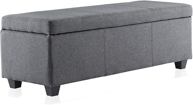BELLEZE Storage Ottoman, 47 Inch Bench Bedroom Bench with Safety Close Hinge, Extra Long Ottoman with Storage for Living Room, Entryway, Hallway, Foot Rest, Support 300lbs - Gray