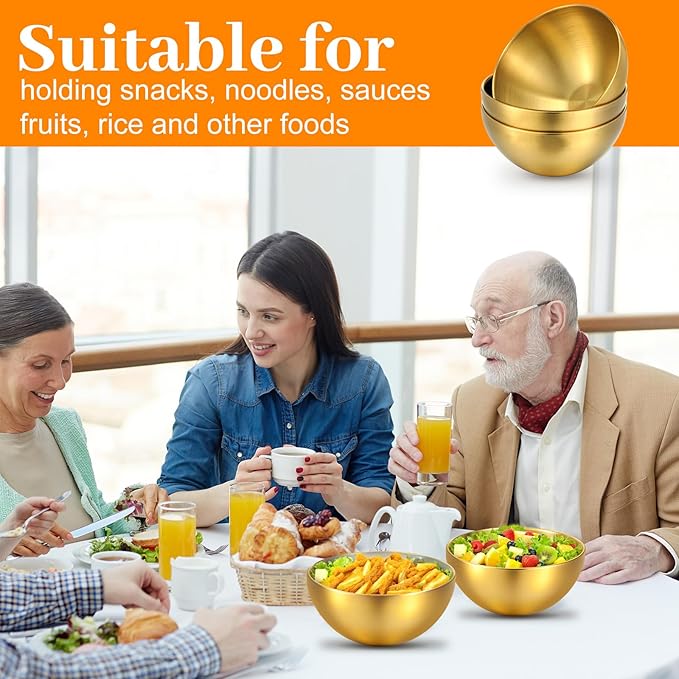 10 Pcs Gold Mixing Bowls 5.9 Inch Stainless Steel Mixing Bowl Salad Bowl Set Metal Gold Serving Bowls for Baking, Prepping and Serving Food Salad Fruit Snack Soup Cereal