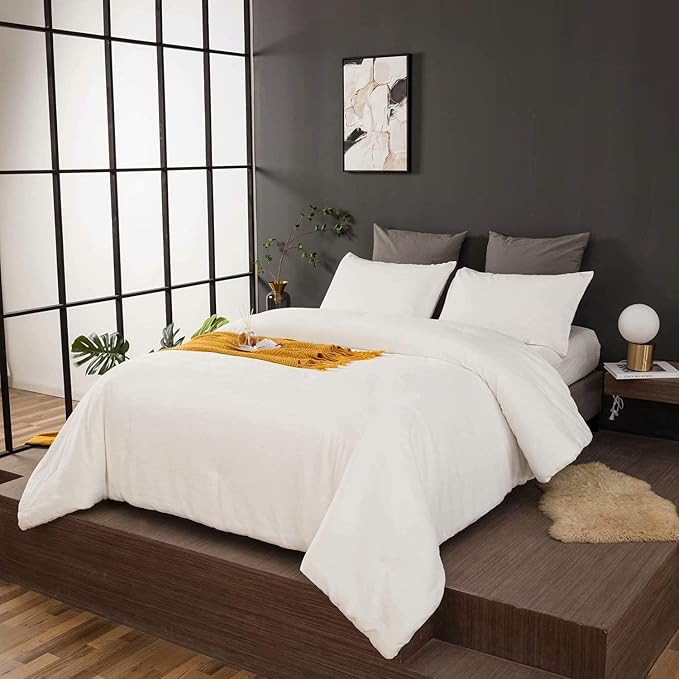 Cottonight Twin Velvet Comforter Set - Plush Fluffy Flannel Bedding - Modern Solid White Blanket Quilts - Soft Thick Warm Plain White Comforter Set for Women & Men