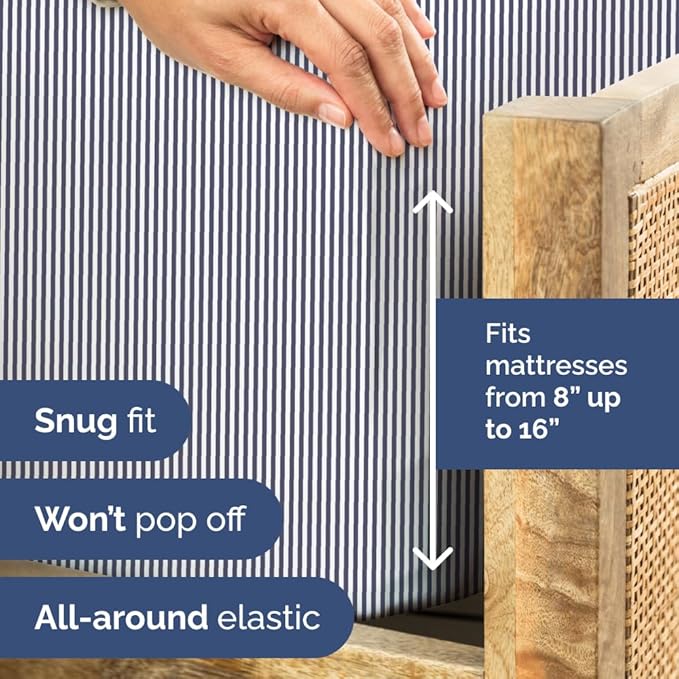 Blue and White Striped Sheets - 1 Flat & 1 Fitted Sheet & 2 Pillowcases w/ Deep Pockets - Cozy, Wrinkle & Fade Resistant - Ultra-Soft, Breathable and Cooling - Luxury Pinstripe Bedding - Full Size