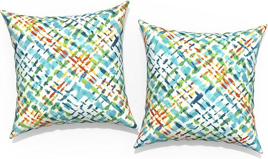 Outdoor Throw Pillow Covers 18”x18”, Decorative Pillow Covers for Patio Furniture, Modern Cushion Cases for Garden Couch Home Sofa Bed Office Chair, Pack of 2,Acapa Opal Geometric
