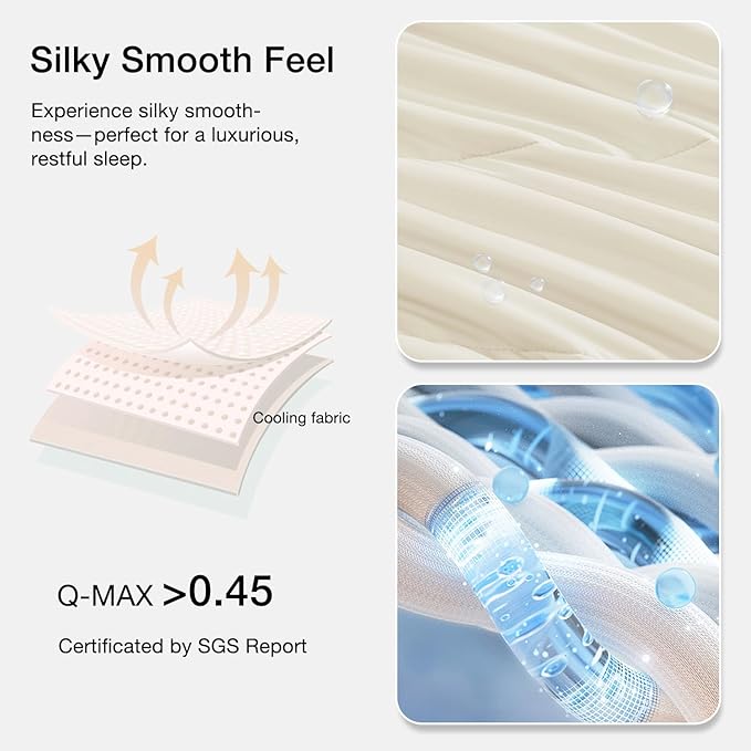 Monbix ChillChilla Cooling Comforter Twin Size-2 Pieces Cooling Blankets for Hot Sleepers and Night Sweats, Double-Sided Summer Twin Comforter Set, Breathable Lightweight Blanket Cream White