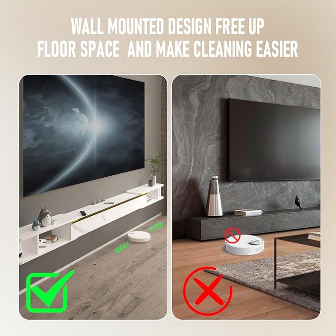 Pmnianhua Retractable Length Floating TV Stand,Minimalist Floating TV Shelf,Wall Mounted TV Console,Adjustable 87'' to 122'' Floating Entertainment Center with Storage for Bedroom Living Room(White)