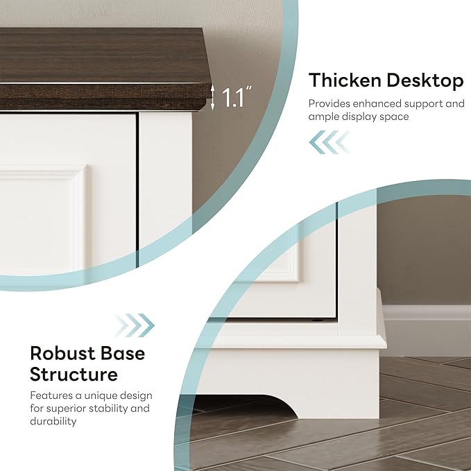 LIKIMIO White Dresser for Bedroom, 47.2" W Farmhouse 7 Drawer Dresser with Round Metal Handle, Thickened Desktop, Wood Rustic Chest of Drawers for Hallway, Entryway