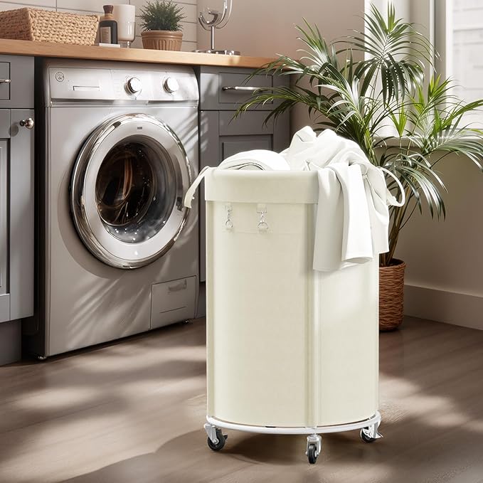 efluky 150L Laundry Basket with Wheels, Large Rolling Laundry Hampers with Handles for Bathroom, Bedroom & Laundry Room, Beige