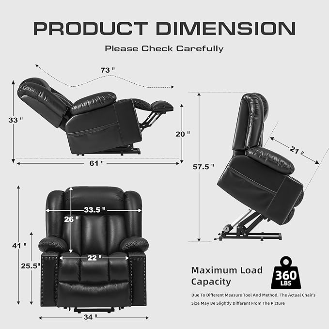 Small Power Lift Chairs Recliners for Petite Elderly, 3 Position Lift Recliner Chair for Small Space, Heating and Massage, USB-A USB-C, Cup Holder, Side Pocket Black