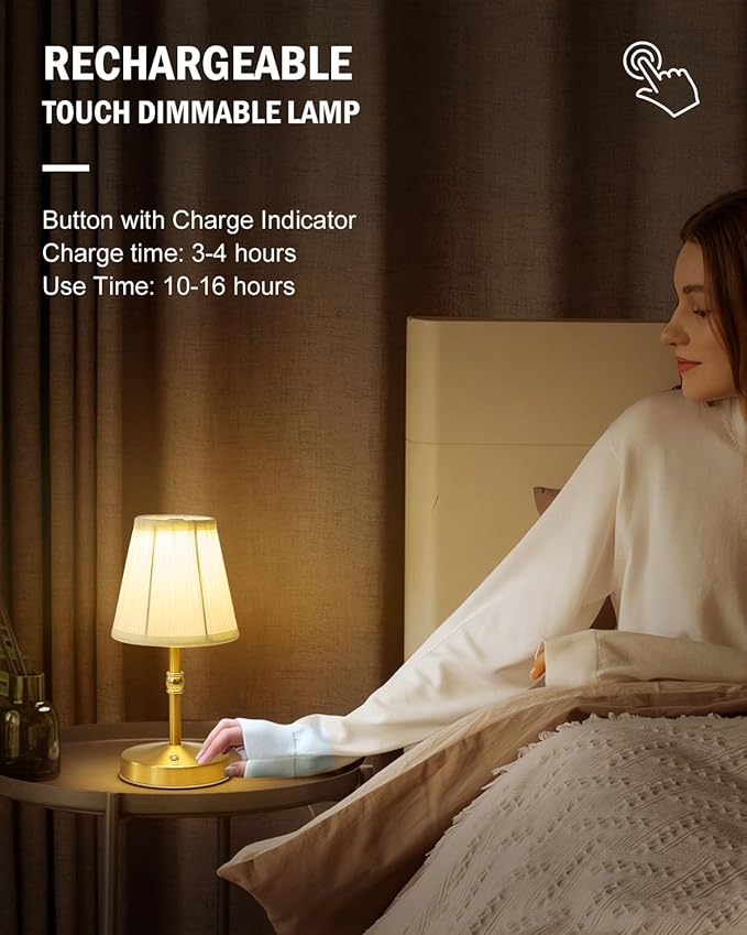5W Mini Cordless Lamp Gold,3000 mah Small Battery Operated Lamp,Vintage Small Table Lamps,3 Level Dimmable Rechargeable Lamps,Decorative Dining Table Light,Mini Lamps for Kitchen,Nightstand,Bedroom