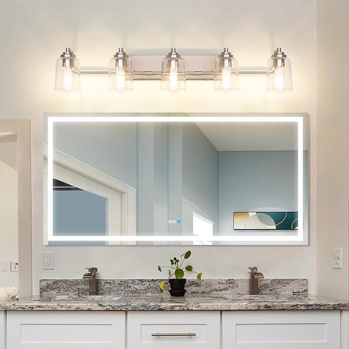 SOLFART 5 Light Bathroom Lights for Bathroom Brushed Nickel Vanity Light Vanity Lighting Fixtures Bathroom Light Fixtures Over Mirror