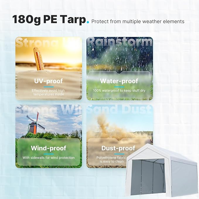 ADVANCE OUTDOOR 10x20 ft Heavy Duty Carport Garage Shelter, Adjustable Height (6.5-11ft) Waterproof Canopy with Removable Sidewalls for Cars, RV, Boat, Truck, Party - White