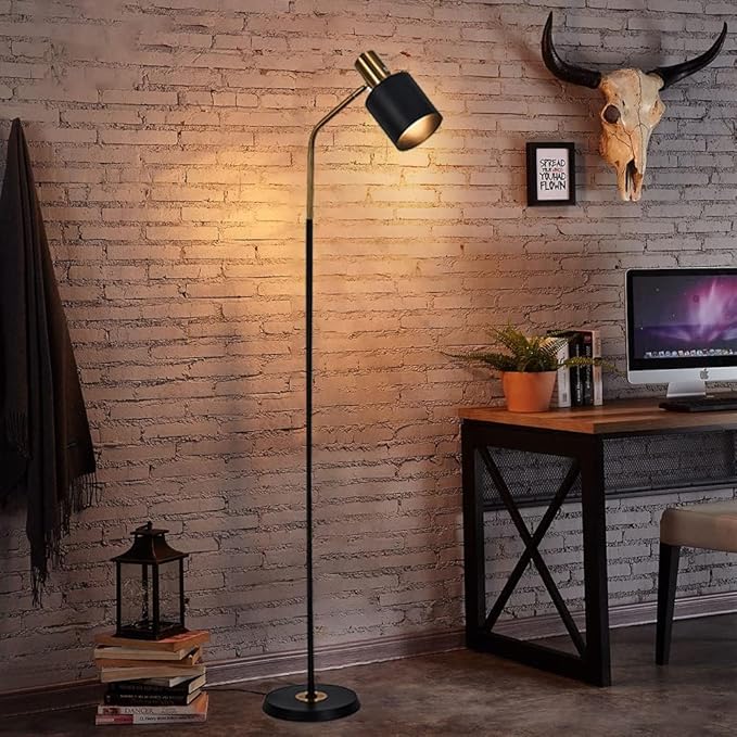 O'NEELDY Modern Industrial Floor Lamp 65" Black Standing Lamp, Black and Gold with 360° Adjustable Lampshade, 12W E26 Bulb Included, Floor Lamp for Living Room, Bedroom, Office