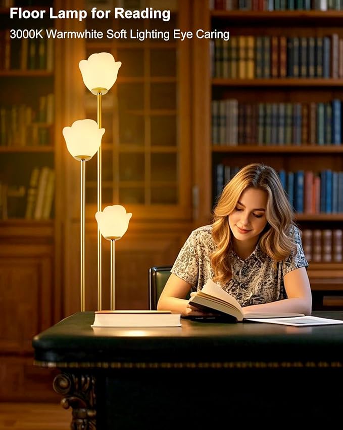 Lightdot 63IN Floral Floor Lamp 3-Lights Flower LED Floor Lamps with 3000K Warm White Bulbs with Candle Holder Style for Wedding Party Modern Gold Tall Floor Lamp for Living Room/Bedroom