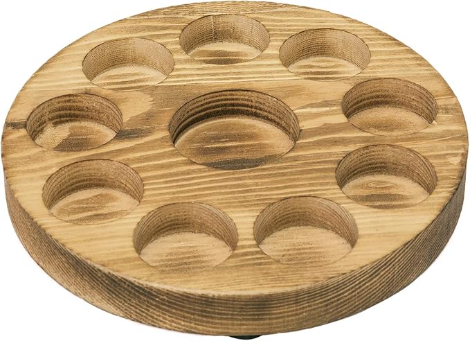 MyGift Small Essential Oil Bottle Holder - 10 Slot Brown Wood Round Storage Display Rack, Nail Polish Holder, Lipstick Organizer