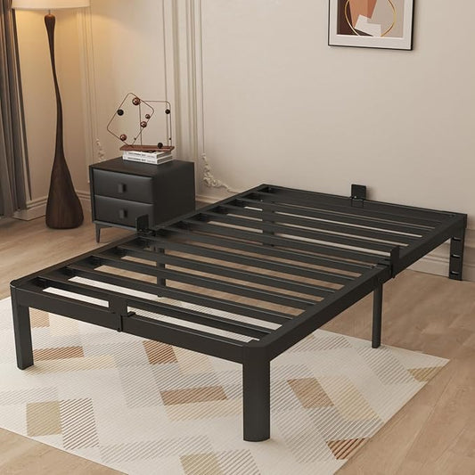 Black 10 Inch Twin Bed Frames, Metal Bed Frame Twin Size with Baffles, No Box Spring Needed, Rounded Corner Legs, Heavy Duty Steel Platform Support, Reserved Holes, Storage Space, Noise Free