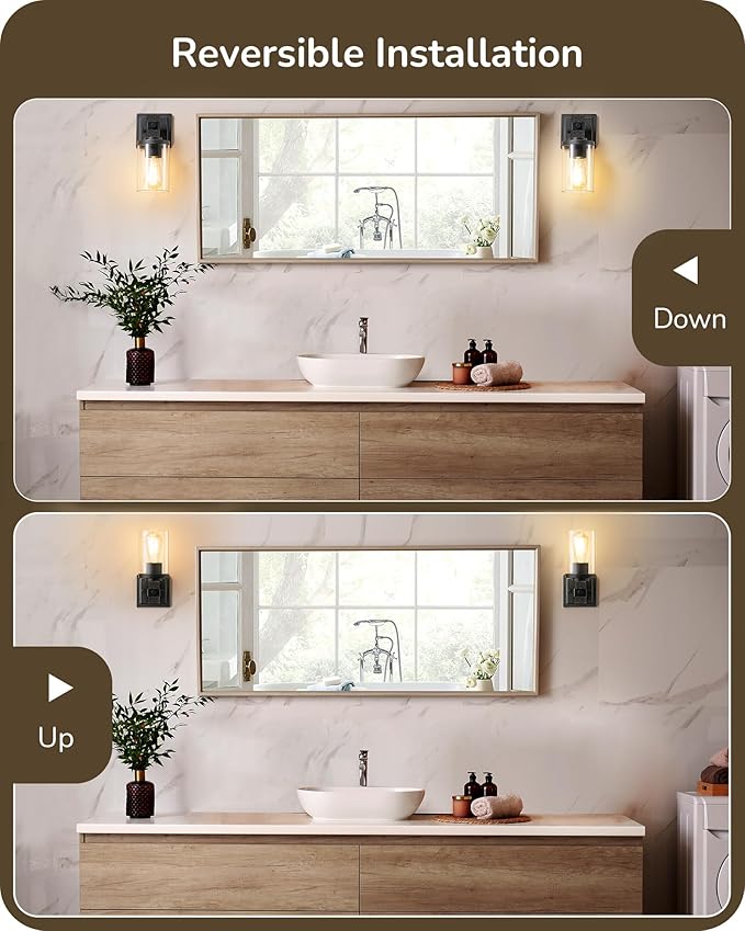 EDISHINE Wall Sconces Set of 2, Vintage Vanity Light Fixtures with Clear Glass Shade & Bronze Finish, 1-Light Wall Mount Lamp for Bathroom, Hallway, Living Room, Mirror, Kitchen