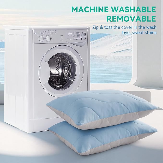 Three Geese Cooling Goose Down Feather Pillows Standard Size for Hot Sleepers, Q-Max>0.45, Hotel Quality Cooling Bed Pillows with Washable Removable Cover for Side Stomach Back Sleepers, 20" x 26"