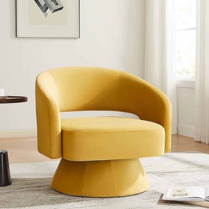CHITA Swivel Accent Chair Armchair, FSC Certified Velvet Barrel Chair for Living Room Bedroom, Yellow