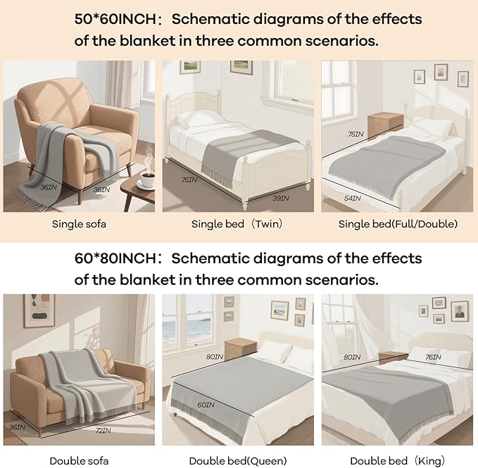 inhand Knitted Throw Blankets for Couch and Bed, Soft Cozy Knit Blanket with Tassel, Off White Lightweight Decorative Blankets and Throws, Farmhouse Warm Woven Blanket for Men and Women, 60"x80"