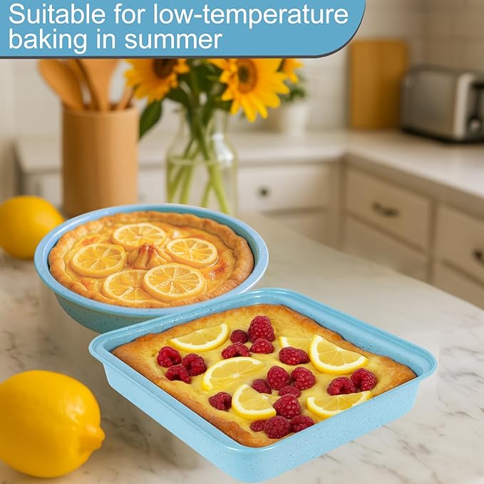 6 Pieces Baking Pans Set Non Stick, Bakeware Sets Stackable, Oven Safe, Steel Baking Set Supplies for Home Baking, Roasting, Easy to Release, Sturdy Bake Gifts for Holiday, Blue