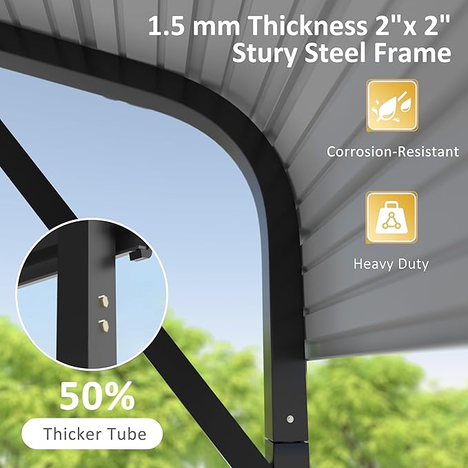 MUPATER 20' x 20' Heavy Duty Canopy for Garage, Outdoor Metal Carport Canopy, Car Garage Shelter with Innovative Assembly Metal Roof and Frame for Car, Boat,Cream White