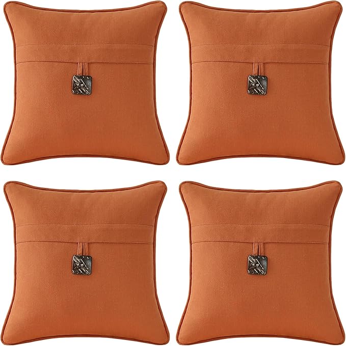 Outdoor Sunbrella Decorative Pillows with Coconut Button Pack of 4, 16" x 16" Outdoor Pillow Set for Couch Bed Throw Patio Sofa, Spectrum Cayenne