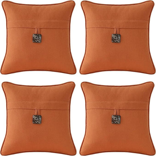Outdoor Sunbrella Decorative Pillows with Coconut Button Pack of 4, 18" x 18" Outdoor Pillow Set for Couch Bed Throw Patio Sofa, Spectrum Cayenne