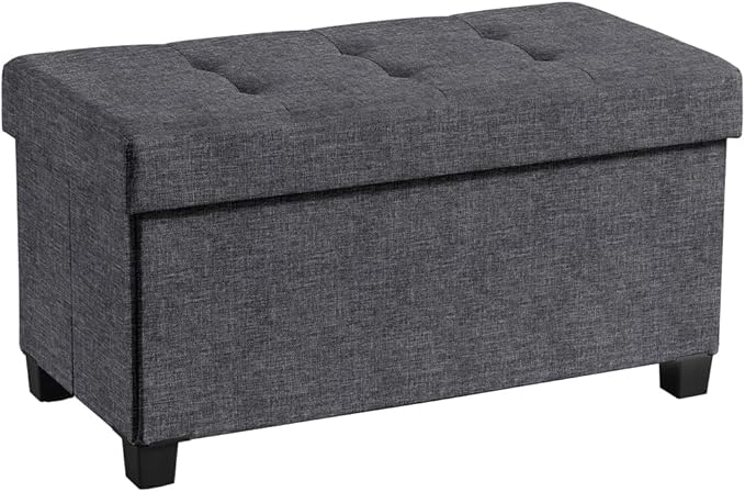 Ornavo Home 30 Inch Storage Ottoman, Large Storage Bench, Ottoman with Storage with Legs, Foot Rest Stool, Bedroom Bench - Dark Gray