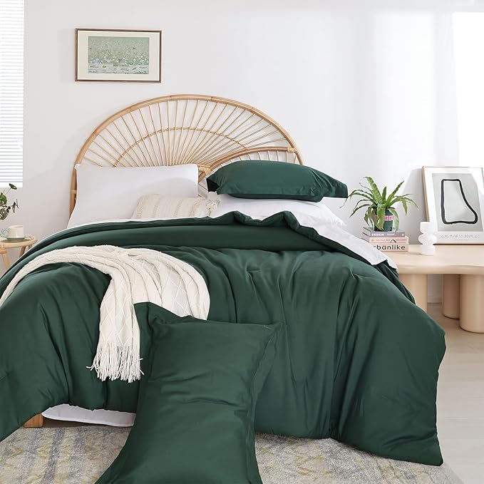 weigelia Emerald Green King Size Comforter Sets Dark Green Solid Color Comforter for All Season - King Bed in a Bag Comforter Set with Sheets and Pillow Shams (7 Pieces)