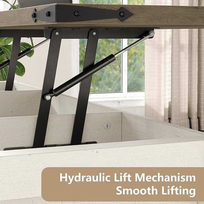 47.3''Lift Top Coffee Table, Farmhouse Center Table with Large Storage & Sliding Barn Doors, Modern Rectangular White Cocktail Table for Living Room, Grey Top