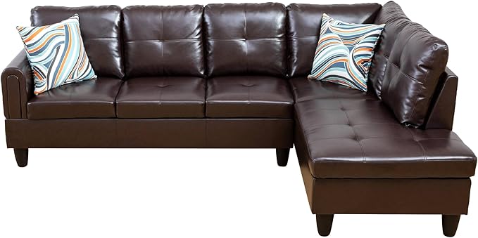 NicBex Sectional Couch 2 Pieces 66.5" L Sofa with Right Chaise Faux Leather L Shaped Cloud Couch for Living Room Furniture Sets with Cushion, Modular Sofa for Living Room & Small Apartment, Brown