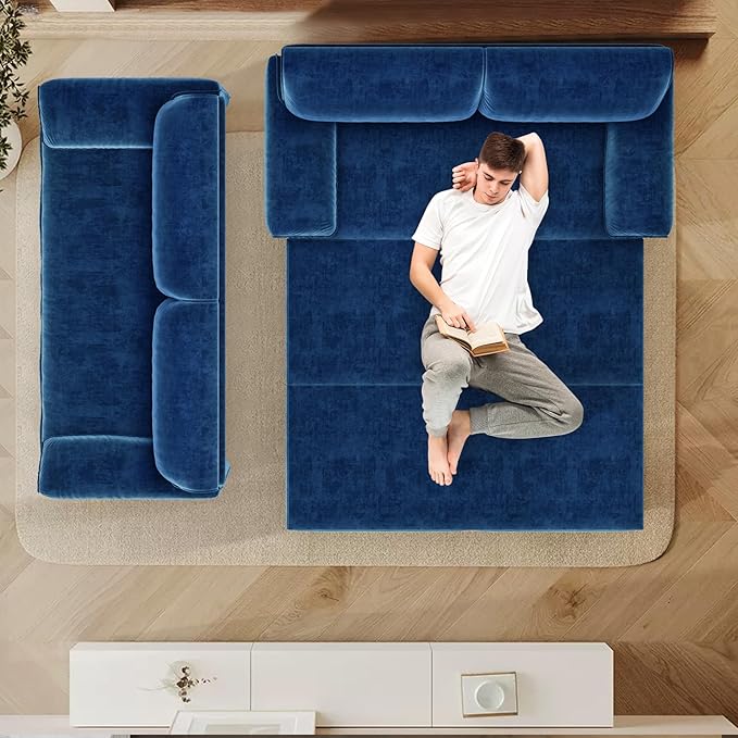 66-Inch Queen Size Convertible Sleeper Sofa Bed, 3-in-1 Pull-Out Futon Loveseat, Velvet Love Seat Couch with Side Pocket for Living Room, Office, Apartment, RV, Hide-A-Bed Fold Out Sofa&Couch