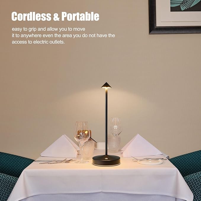 Rechargeable Table Lamp Cordless,3000 Mah Battery Powered Lamp 2 Level Dimmable Table Lamps Mini Table Lamp in Aluminium 3000k Touch Lamp Cordless Table Lamps for Indoor & Outdoor (Black)