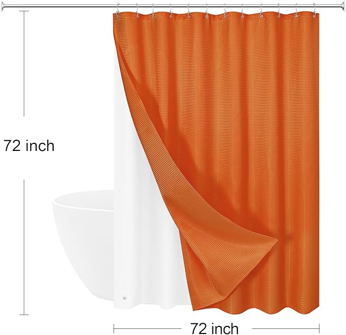 3 in 1 Shower Curtain Set, Burnt Orange Waffle Shower Curtain and PEVA Liner Set with 12 Stainless Steel Shower Curtain Hooks, Waterproof Shower Curtains for Bathroom, 72 W x 72 H