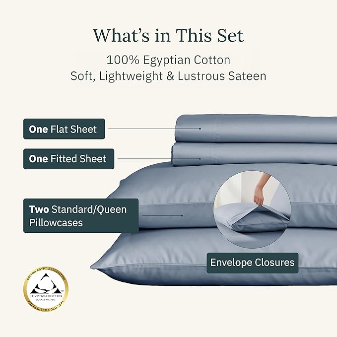 California Design Den Certified Luxury 100% Egyptian Cotton Sheets Set - Sateen Queen Sheets Set with Deep Pockets, Soft and Durable Luxury Bedding - Blue Hydrangea
