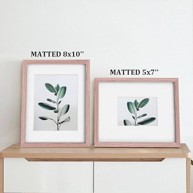 Egofine 11x14 Picture Frame Made of Solid Wood Covered by Plexiglass, Display Pictures 5x7/8x10 with Mat or 11x14 Without Mat for Table Top Display and Wall Mounting Photo Frame, Peach Pink