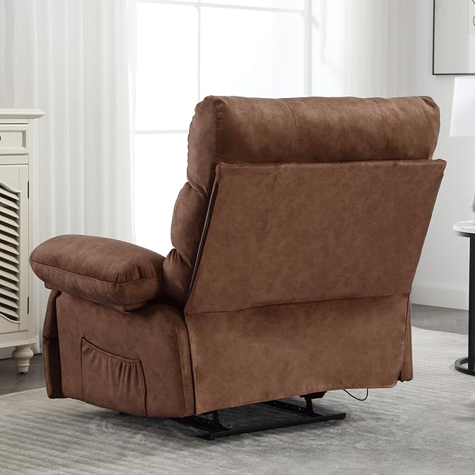 Oversized Power Recliner Chair 350lb with Hidable Cup Holders, Extra Wide Large Big Electric Recliner Chair with Lumbar Support Pillow Nursery Chair Living Room (Manual, BROWN-6002-1)