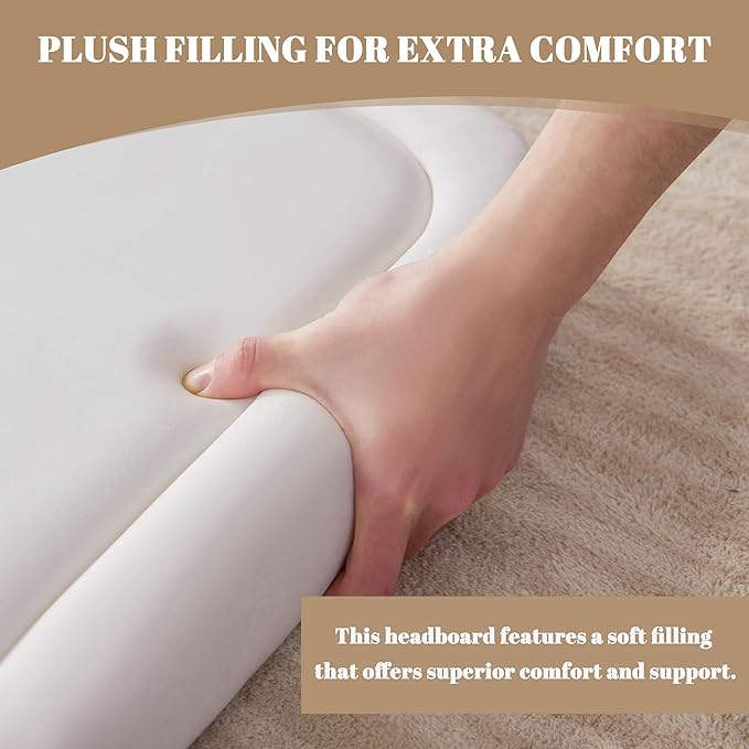 Velvet Fabric Headboard Queen, Upholstered Headboard Queen Size Only, Dorm Bed Headboards from 41” to 49” Height, Sturdy and Durable Solid Wood Bed Head Board, White